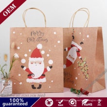 Recyclable Wholesale Custom Kraft Paper Bags Christmas Gift Bag Santa Red Bag with Handle